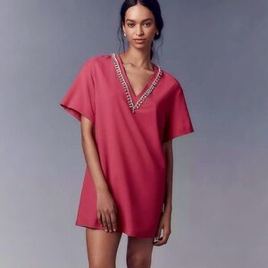 NWT! Hutch Rhinestone V-Neck T-Shirt Dress Short Sleeves Women's Size XS